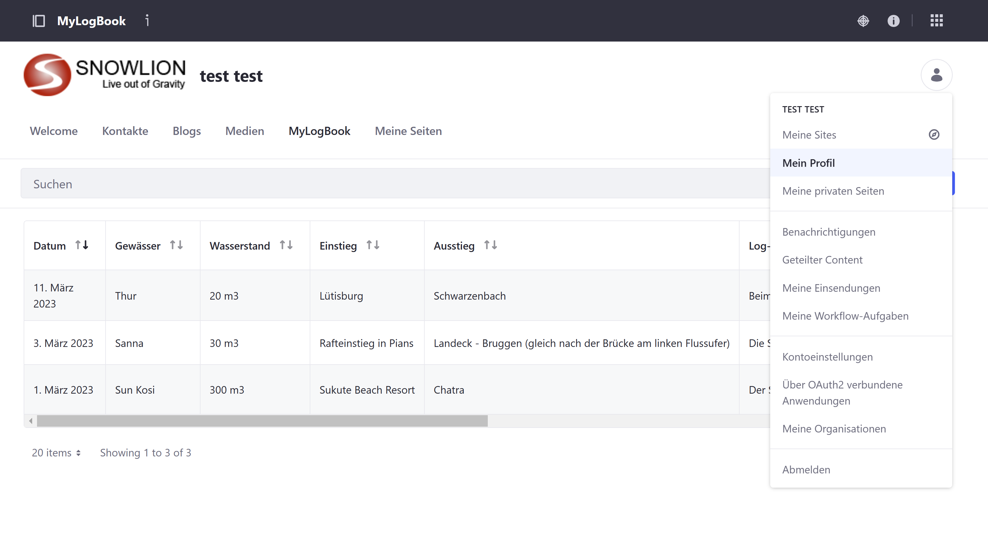 Klog - MyLogBook - Dokumentation - Profilseite